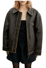 Load image into Gallery viewer, Womens Dark Brown Distressed Vintage Leather Jacket