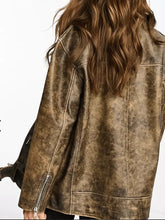 Load image into Gallery viewer, Women's Distressed Biker Leather Jacket with Belt