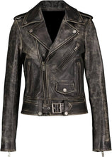 Load image into Gallery viewer, Women's Distressed Black Vintage Leather Jacket