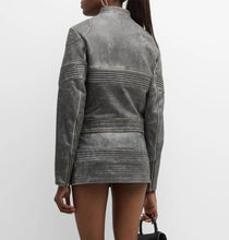 Load image into Gallery viewer, Women's Gray Distressed Leather Jacket