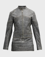 Load image into Gallery viewer, Women's Gray Distressed Leather Jacket