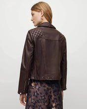 Load image into Gallery viewer, Women's Mahogany Red Distressed Biker Leather Jacket