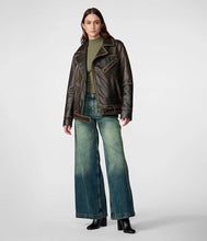 Load image into Gallery viewer, Women's Oversized Distressed Leather Moto Jacket