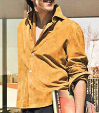 Load image into Gallery viewer, Yellow Suede Leather Shirt Jacket for Men