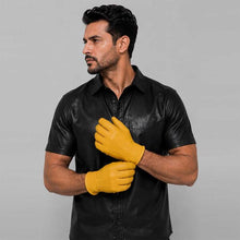 Load image into Gallery viewer, Yellow Leather Glove with Faux Fur Lining