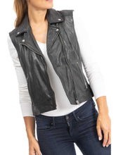 Load image into Gallery viewer, Women’s Asymmetric Black Lambskin Leather Vest