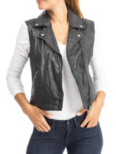 Load image into Gallery viewer, Women’s Asymmetric Black Lambskin Leather Vest