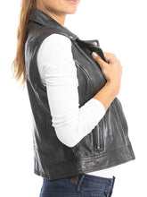 Load image into Gallery viewer, Women’s Asymmetric Black Lambskin Leather Vest
