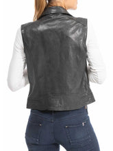 Load image into Gallery viewer, Women’s Asymmetric Black Lambskin Leather Vest