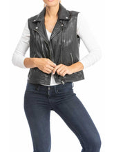 Load image into Gallery viewer, Women’s Asymmetric Black Lambskin Leather Vest