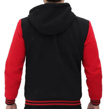 Load image into Gallery viewer, Trendy Red and Black Baseball Hooded Varsity Jacket
