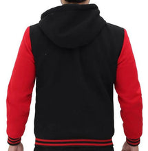 Load image into Gallery viewer, Trendy Red and Black Baseball Hooded Varsity Jacket