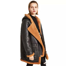 Load image into Gallery viewer, best womens parka black shearling leather coat