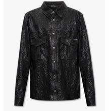 Load image into Gallery viewer, Stylish Black Creased Lambskin Leather Men's Shirt
