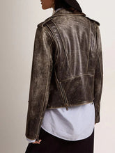 Load image into Gallery viewer, Black Distressed Biker Leather Jacket for Women