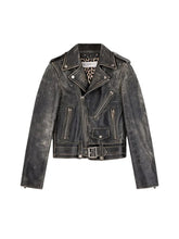 Load image into Gallery viewer, Black Distressed Biker Leather Jacket for Women