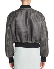 Load image into Gallery viewer, Black Vintage Bomber Leather Jacket for Women