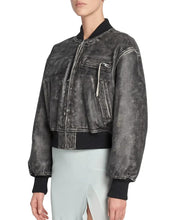 Load image into Gallery viewer, Black Vintage Bomber Leather Jacket for Women