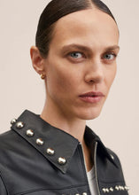 Load image into Gallery viewer, Black Women's Silver Spiked Studded Retro Motorcycle Leather Jacket