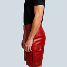 Load image into Gallery viewer, Bold Red Leather Cargo Shorts for Men