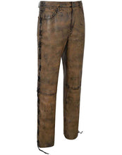 Load image into Gallery viewer, Brown Biker Leather Trousers for Men
