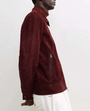 Load image into Gallery viewer, Men's Burgundy Pure Suede Leather Cafe Racer Jacket With Custom Fit Biker Style
