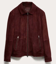 Load image into Gallery viewer, Men's Burgundy Pure Suede Leather Cafe Racer Jacket With Custom Fit Biker Style