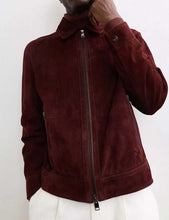 Load image into Gallery viewer, Men's Burgundy Pure Suede Leather Cafe Racer Jacket With Custom Fit Biker Style