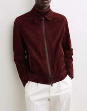 Load image into Gallery viewer, Men's Burgundy Pure Suede Leather Cafe Racer Jacket With Custom Fit Biker Style