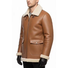 Load image into Gallery viewer, Men's B3 Bomber Coat in Brown Sheepskin Leather with Real Shearling Lining