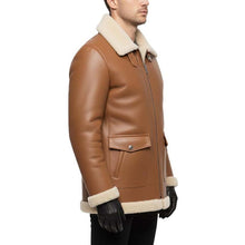 Load image into Gallery viewer, Men's B3 Bomber Coat in Brown Sheepskin Leather with Real Shearling Lining