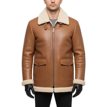 Load image into Gallery viewer, Men's B3 Bomber Coat in Brown Sheepskin Leather with Real Shearling Lining