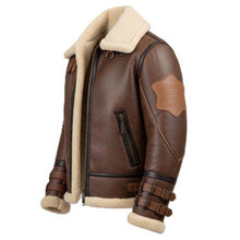 Load image into Gallery viewer, Men Brown Real Sheepskin Bomber Jacket In Distressed Finish With Shearling Lining