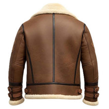 Load image into Gallery viewer, Men Brown Real Sheepskin Bomber Jacket In Distressed Finish With Shearling Lining