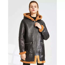 Load image into Gallery viewer, buy womens parka black shearling leather coat