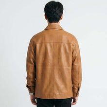 Load image into Gallery viewer, Men Camel Brown Leather Shacket with Minimalist Smart Casual Style
