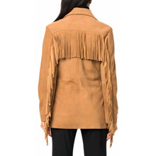 Load image into Gallery viewer, Women's Camel Suede Blazer with Fringe Detail in Classic Western Style