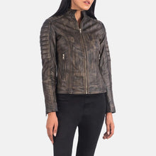 Load image into Gallery viewer, Women's Black Vintage Motorcycle Leather Jacket