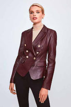 Load image into Gallery viewer, custom womens mahogany red leather blazer