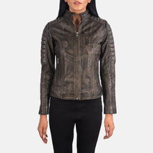 Load image into Gallery viewer, custom womens vintage motorcycle leather jacket in black