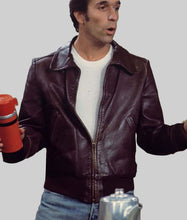Load image into Gallery viewer, Men's Brown Genuine Leather Fonzie Jacket with Rib Knit Cuffs Classic Vintage Style