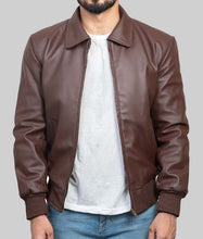Load image into Gallery viewer, Men's Brown Genuine Leather Fonzie Jacket with Rib Knit Cuffs Classic Vintage Style