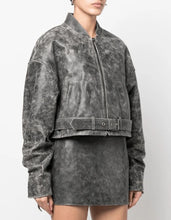 Load image into Gallery viewer, Gray Distressed Vintage Leather Jacket for Women