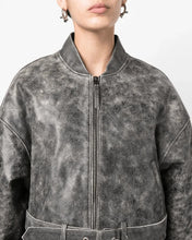 Load image into Gallery viewer, Gray Distressed Vintage Leather Jacket for Women