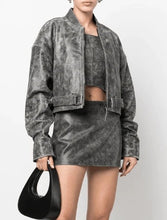 Load image into Gallery viewer, Gray Distressed Vintage Leather Jacket for Women