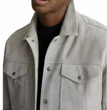 Load image into Gallery viewer, Grey Suede Leather Shirt Jacket for Men