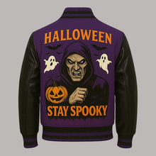 Load image into Gallery viewer, Halloween Purple Varsity Leather Jacket - Glory Store UK