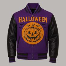 Load image into Gallery viewer, Halloween Purple Varsity Leather Jacket - Glory Store UK