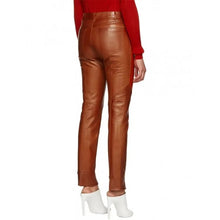 Load image into Gallery viewer, Ladies Slim Fit Panelled Lambskin Orange Leather Pants