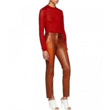 Load image into Gallery viewer, Ladies Slim Fit Panelled Lambskin Orange Leather Pants